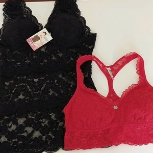 Black lace camisole and Red DKNY Bralette Sz M
